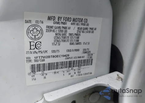 2016 Ford F-250 Xlt из США, поврежденный, VIN 1FT7W2BT8GEC19429